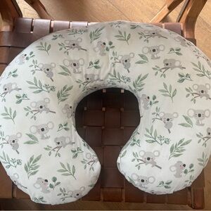 Boppy Nursing Pillow in White with Gray Koala and Green Leaf Print Excellent